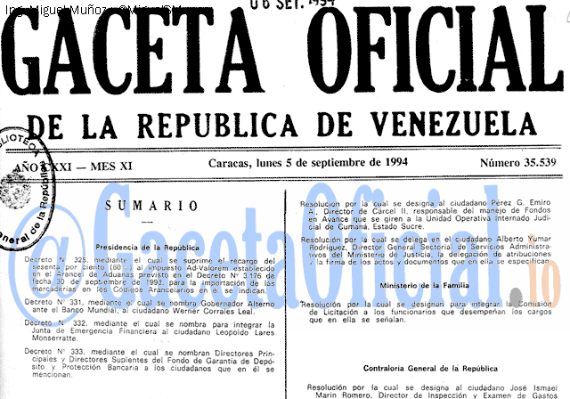Gaceta Oficial 35539 del 5 Septiembre 1994