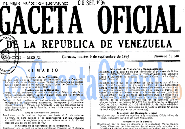 Gaceta Oficial 35540 del 6 Septiembre 1994