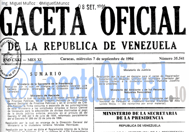 Gaceta Oficial 35541 del 7 Septiembre 1994