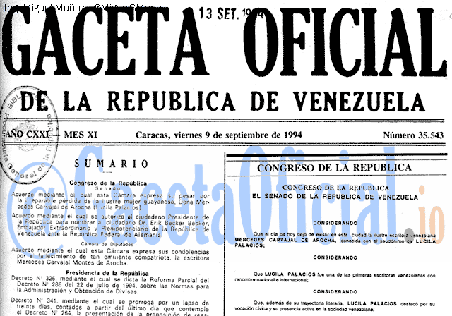 Gaceta Oficial 35543 del 9 Septiembre 1994