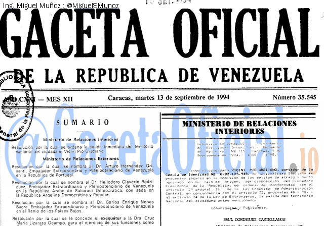Gaceta Oficial 35545 del 13 Septiembre 1994