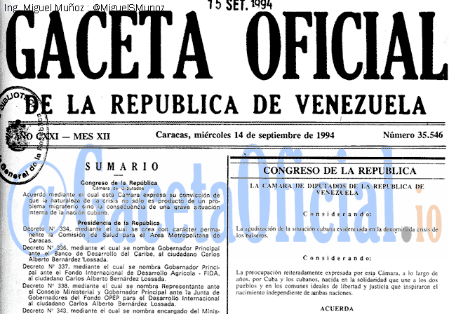 Gaceta Oficial 35546 del 14 Septiembre 1994