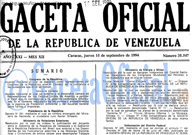 Gaceta Oficial 35547 del 15 Septiembre 1994
