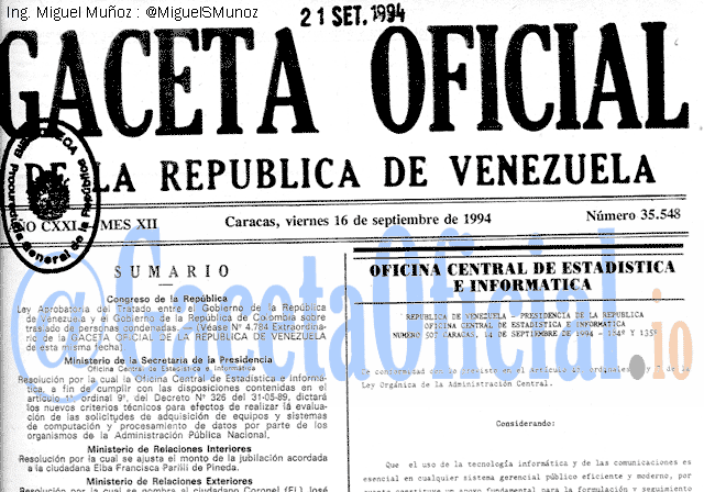 Gaceta Oficial 35548 del 16 Septiembre 1994