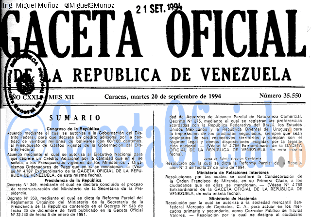 Gaceta Oficial 35550 del 20 Septiembre 1994