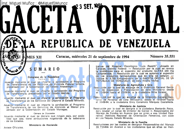 Gaceta Oficial 35551 del 21 Septiembre 1994