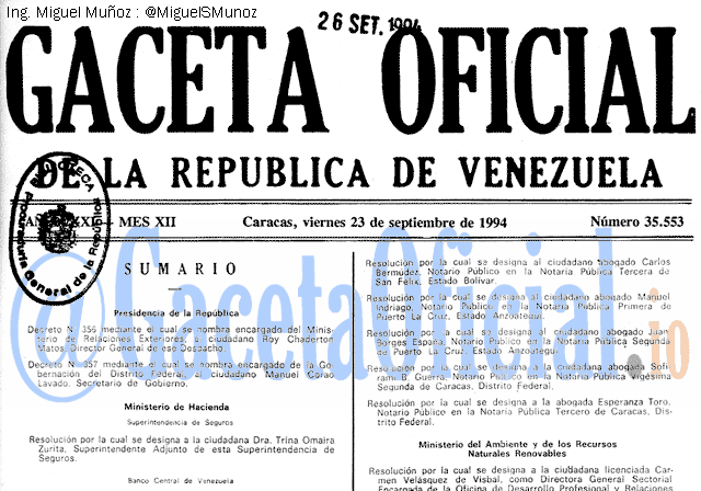 Gaceta Oficial 35553 del 23 Septiembre 1994