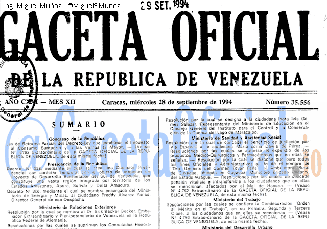 Gaceta Oficial 35556 del 28 Septiembre 1994