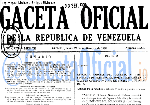 Gaceta Oficial 35557 del 29 Septiembre 1994