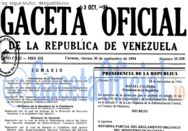 Gaceta Oficial 35558 del 30 Septiembre 1994