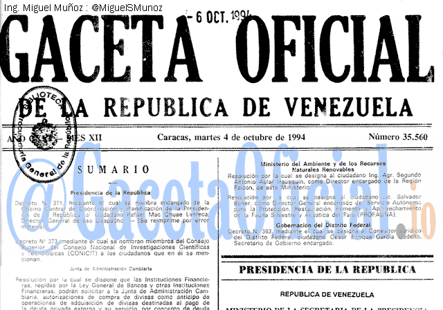 Gaceta Oficial 35560 del 4 Octubre 1994