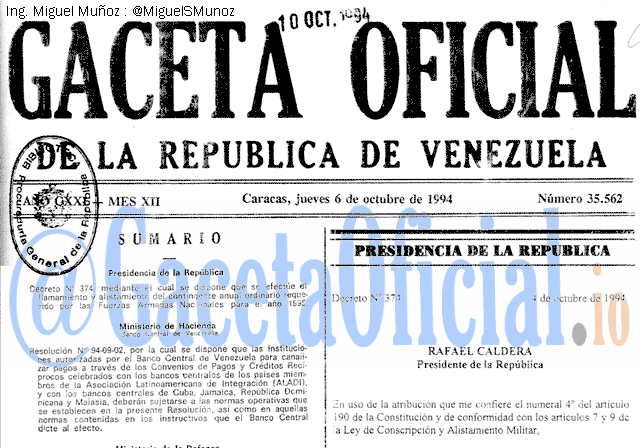 Gaceta Oficial 35562 del 6 Octubre 1994