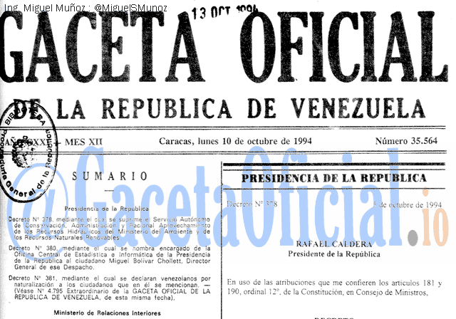 Gaceta Oficial 35564 del 10 Octubre 1994