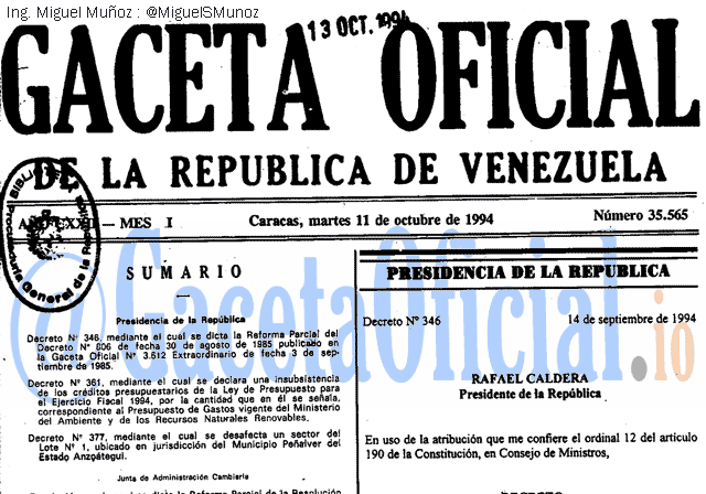 Gaceta Oficial 35565 del 11 Octubre 1994