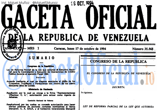 Gaceta Oficial 35568 del 17 Octubre 1994