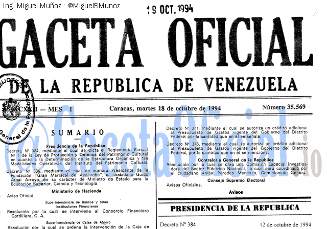 Gaceta Oficial 35569 del 18 Octubre 1994