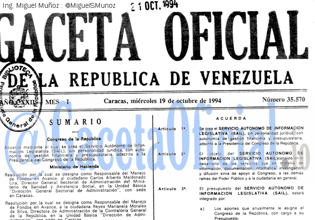 Gaceta Oficial 35570 del 19 Octubre 1994