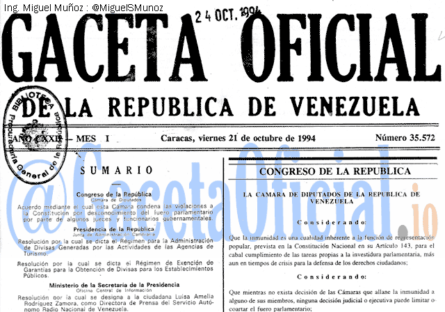 Gaceta Oficial 35572 del 21 Octubre 1994