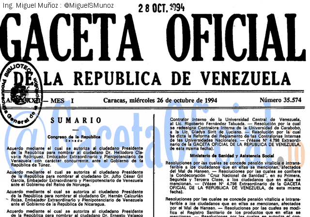 Gaceta Oficial 35574 del 26 Octubre 1994