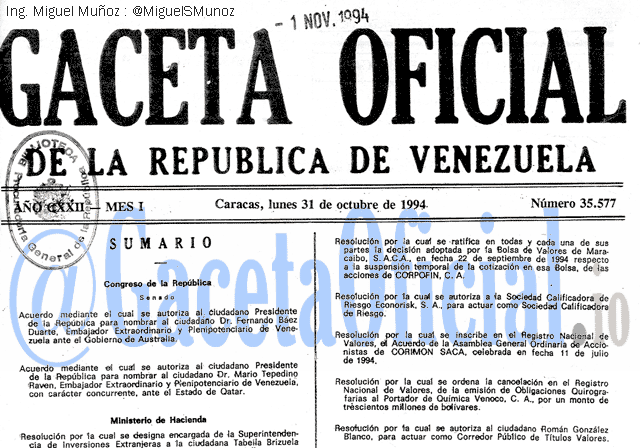 Gaceta Oficial 35577 del 31 Octubre 1994