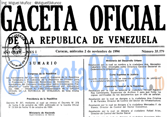 Gaceta Oficial 35579 del 2 Noviembre 1994