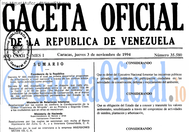 Gaceta Oficial 35580 del 3 Noviembre 1994