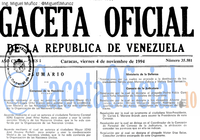 Gaceta Oficial 35581 del 4 Noviembre 1994