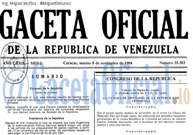 Gaceta Oficial 35583 del 8 Noviembre 1994