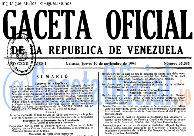 Gaceta Oficial 35585 del 10 Noviembre 1994