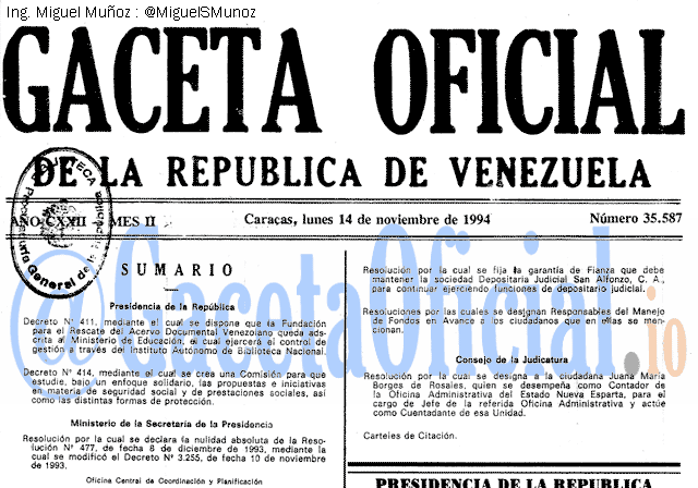Gaceta Oficial 35587 del 14 Noviembre 1994
