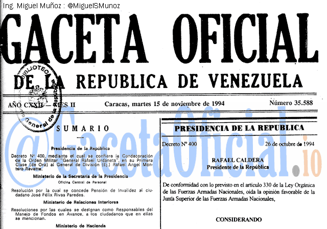 Gaceta Oficial 35588 del 15 Noviembre 1994