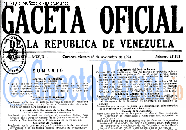 Gaceta Oficial 35591 del 18 Noviembre 1994