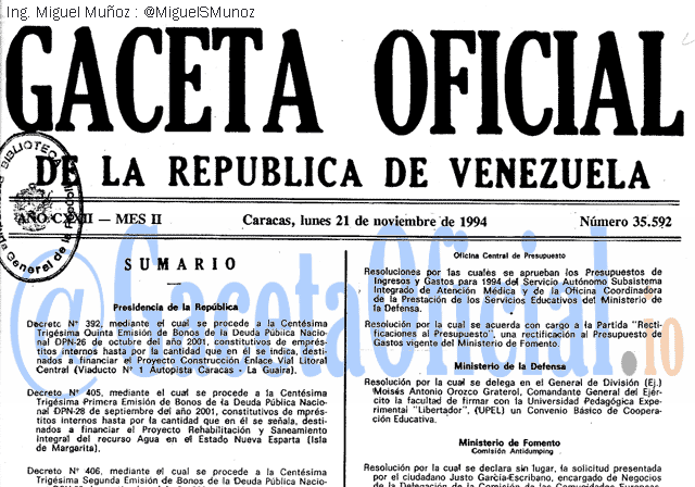 Gaceta Oficial 35592 del 21 Noviembre 1994
