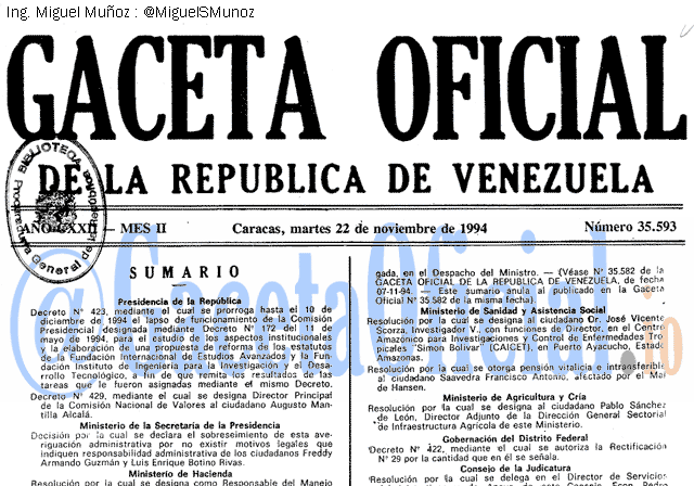 Gaceta Oficial 35593 del 22 Noviembre 1994