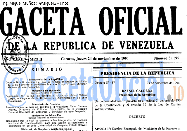 Gaceta Oficial 35595 del 24 Noviembre 1994