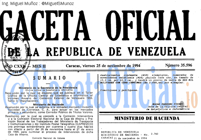 Gaceta Oficial 35596 del 25 Noviembre 1994