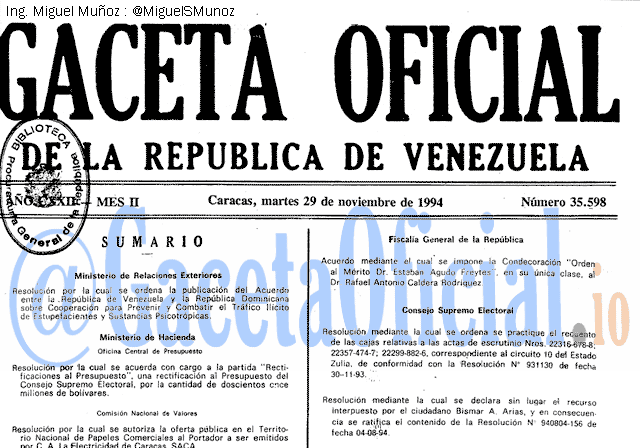 Gaceta Oficial 35598 del 29 Noviembre 1994