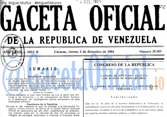 Gaceta Oficial 35601 del 2 Diciembre 1994