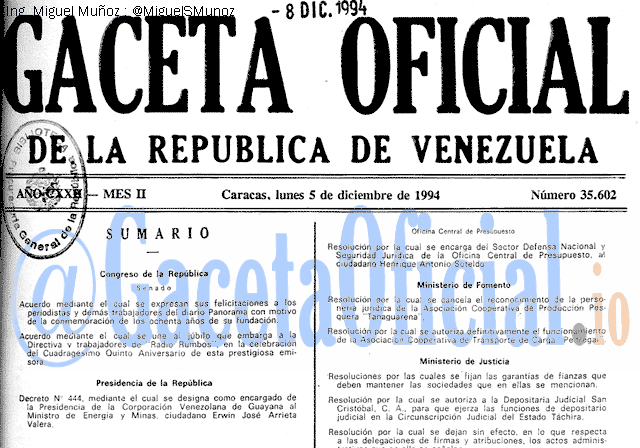 Gaceta Oficial 35602 del 5 Diciembre 1994