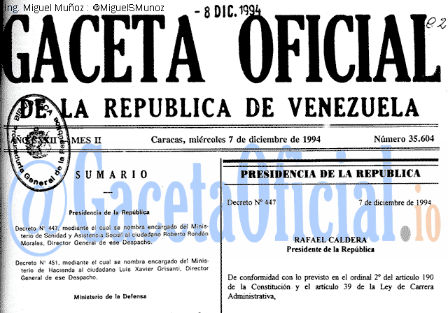 Gaceta Oficial 35604 del 7 Diciembre 1994
