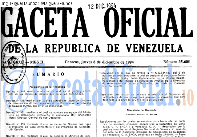 Gaceta Oficial 35605 del 8 Diciembre 1994
