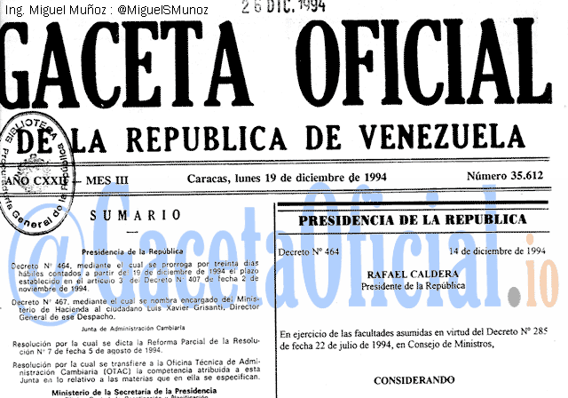 Gaceta Oficial 35612 del 19 Diciembre 1994