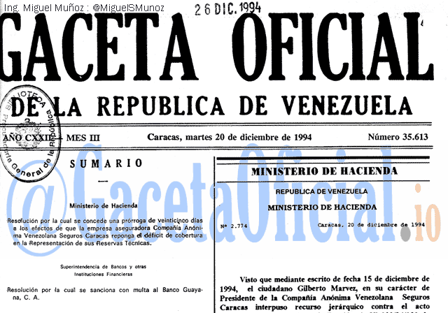 Gaceta Oficial 35613 del 20 Diciembre 1994