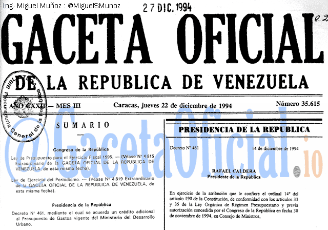 Gaceta Oficial 35615 del 22 Diciembre 1994