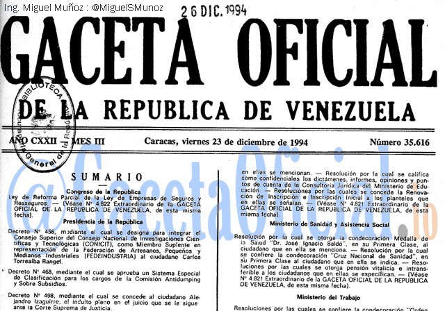Gaceta Oficial 35616 del 23 Diciembre 1994