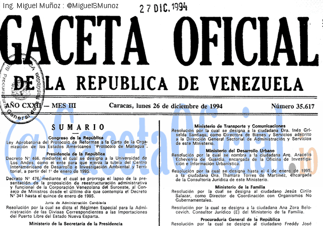 Gaceta Oficial 35617 del 26 Diciembre 1994