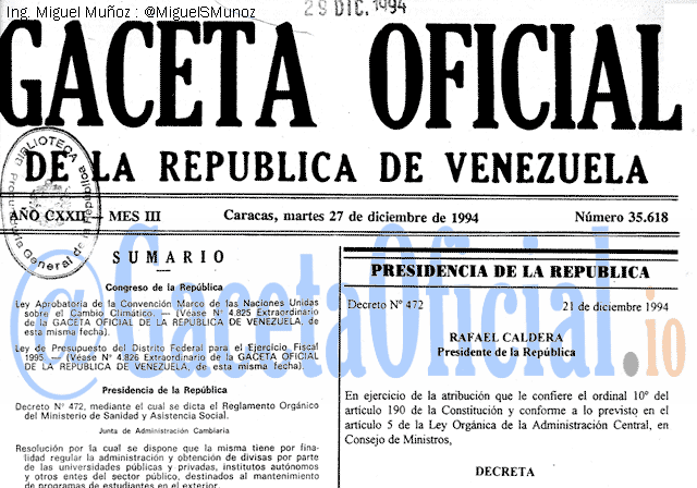 Gaceta Oficial 35618 del 27 Diciembre 1994