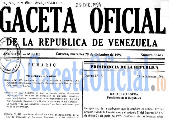 Gaceta Oficial 35619 del 28 Diciembre 1994