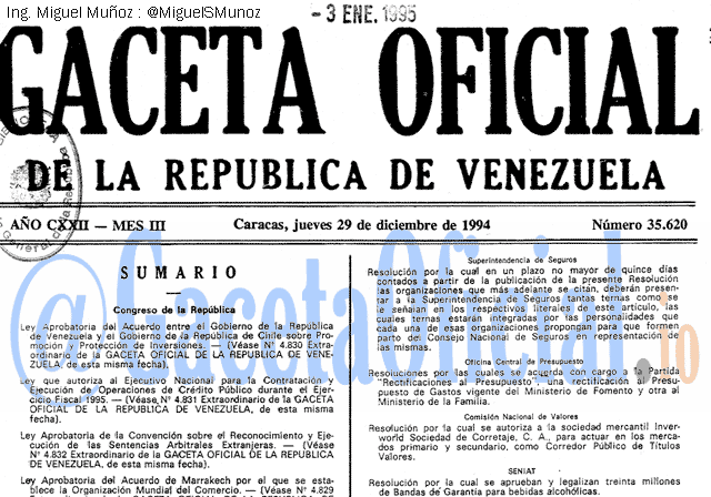 Gaceta Oficial 35620 del 29 Diciembre 1994