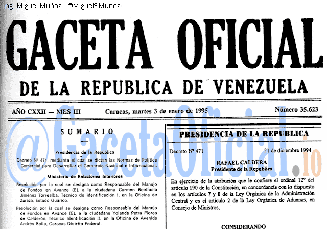 Gaceta Oficial 35623 del 3 Enero 1995